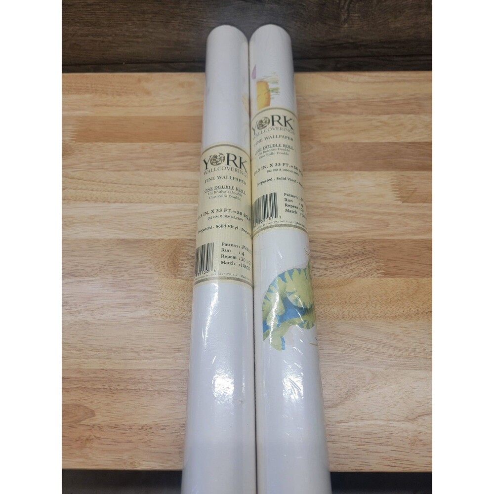 2 Vintage YORK Wall-Coverings Fine WALLPAPER DOUBLE ROLL Dinosaur 56 Sq Ft